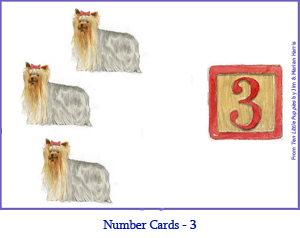 Number Card Three – 3 Yorkshire Terrier Dogs